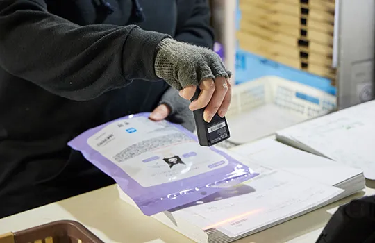 写真：入庫・保管中の社員